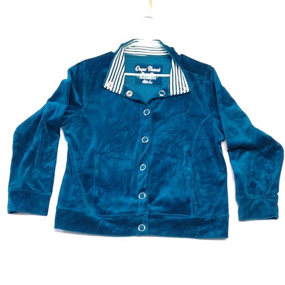 Onque Casuals Large Velour Casual Jacket Snap Fasten Comfort Elements of Style - Picture 1 of 12